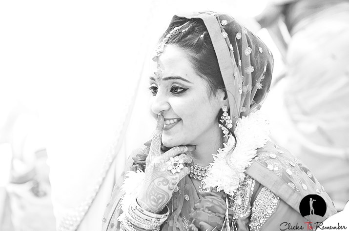 Beautiful black and white photograph of an Indian bride.